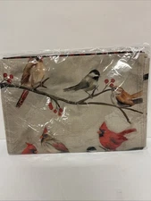 Winter Bird Table Runner Linen Cardinals Rustic Holiday Decor 70” X  12.5”