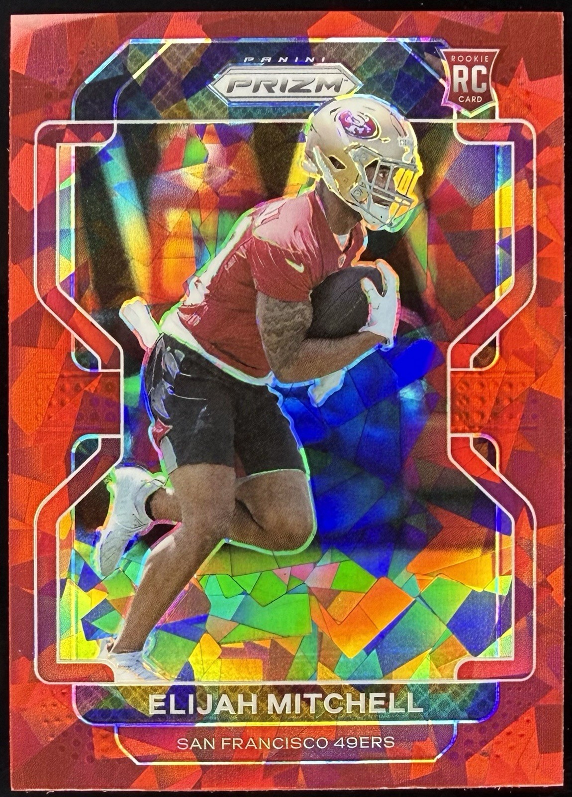 2021 Prizm Elijah Mitchell Red Cracked Ice Prizm RC  #399 49ers