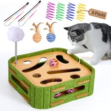 GLYVIAN 5-in-1 Cat Toys Interactive Wooden Puzzle Toy Medium, Wood color