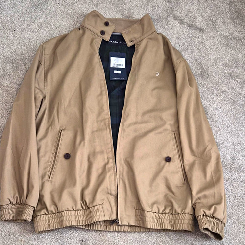 Farah Jeans Stirling Blouson Jacket Khaki Lined Zip/Button Size L FJRF8006