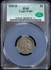 1937-D 5c 3 Legs Buffalo Nickel CAC XF 40 | FS-901