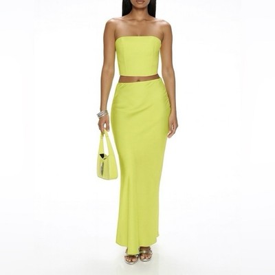 Cin Cin Cupid Bustier Maxi Skirt Set Citrus Satin Two Piece NWT Size Small