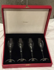 Vintage 1989 Cartier Crystal Champagne Flutes Set of 4 New in Box w/ COA Receipt