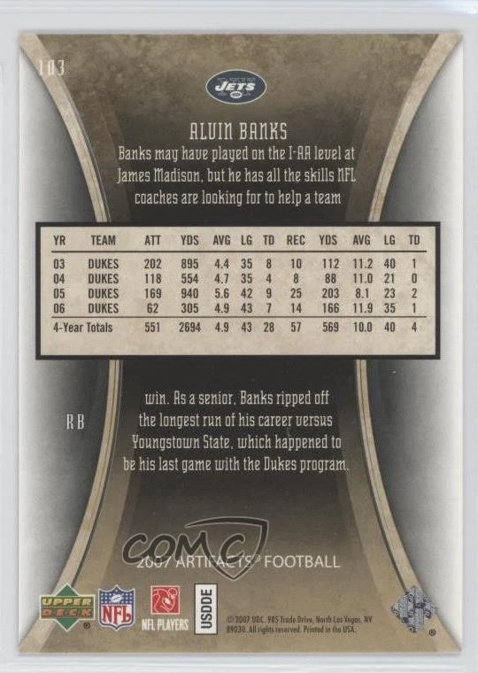 2007 Upper Deck Artifacts Rookie Alvin Banks #103 Rookie RC - Image 2 of 2