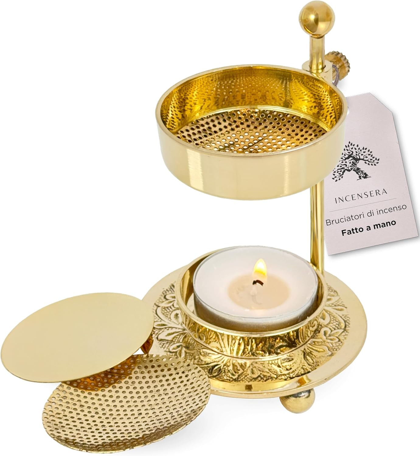 Incensiere Dorato di Lusso con Colino per Resine ed Erbe