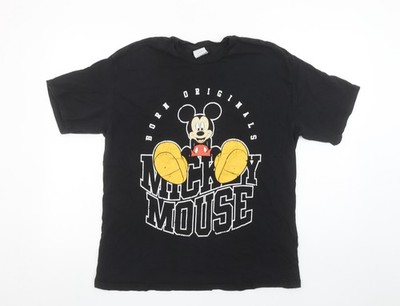 DeFacto Damen T-Shirt schwarz Mickey Mouse Grafik Baumwolle M