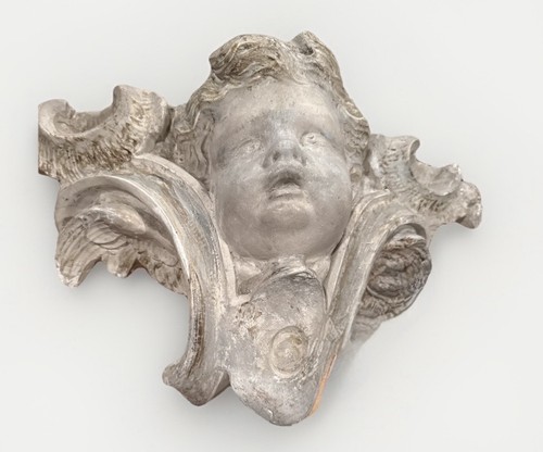 Antique Plaster Cherub Corbel Wall Shelf Distressed Hand-Painted Accents 19x11x7