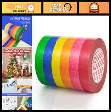 Colored Masking Tape Set 6-Pack, 1" x 55 Yards - Easy Tear, Residue-Free Craft &