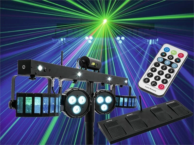 Eurolite LED KLS Laser Bar Juego de luces FX 2x Derbys + 2x Spots + 4x Estroboscópico + Láser