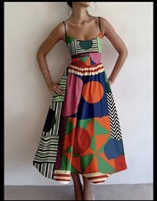 SHEIN 1XL Colorful Geometric Print Midi Dress Abstract Colorblock Camisole Boho