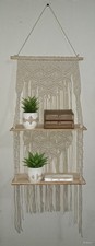 2-Tier White Bohemian Handmade Macrame, Wood Shelves 38" x 16" x 6"
