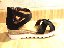 Skechers Bobs Womens 7M Desert Kiss Night Black Sisal Wedge Zip Gladiator Sandal