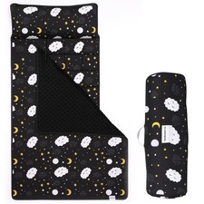 Roll Up Kids Nap mat with Fleece Ultra-Soft Minky Blanket and Pillow   Sof