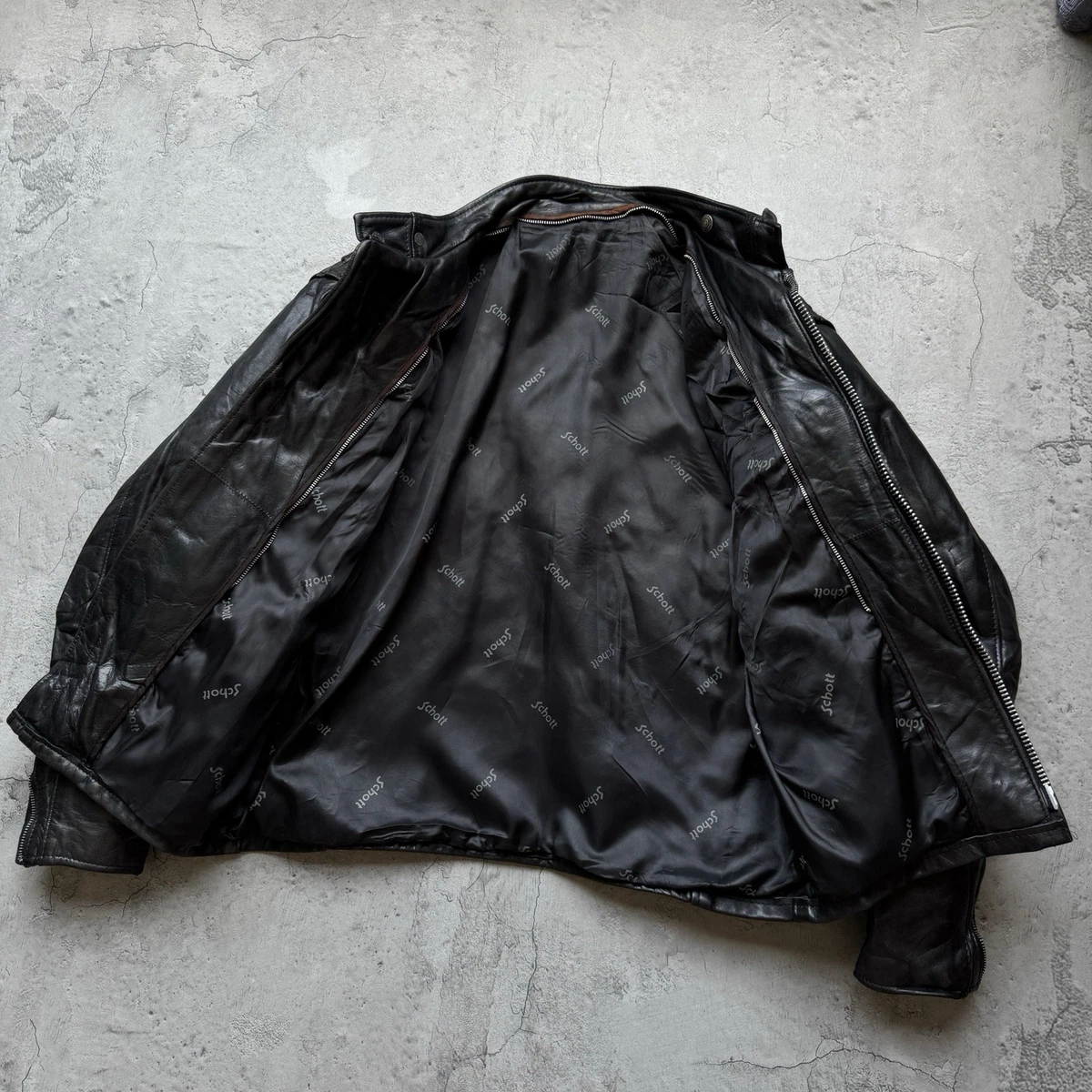 Chaqueta de motociclista vintage Schott NYC de cuero negra talla 42
