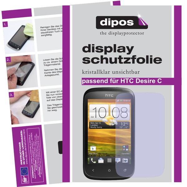 2X Schutzfolie FüR Htc Desire C Klar Displayschutzfolie Unsichtbar Passgenau-image