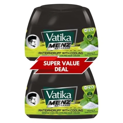 Vatika MENZ Naturals Antidandruff Soothe Cooling Styling Hair Cream - 140ml x 2