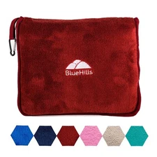 BlueHills Premium Soft Travel Blanket Pillow Airplane Blanket in case - Red