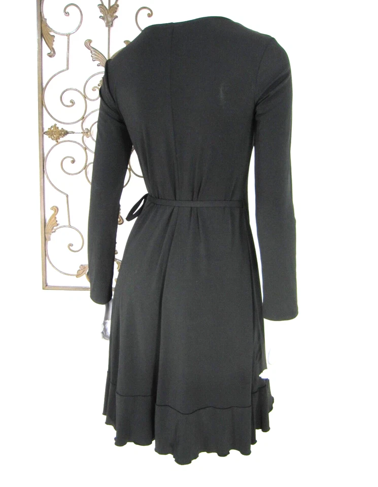 VESTIDO ENVOLVENTE MANGA LARGA MAX AND CLEO TALLA XS extra pequeño NEGRO LISO CUELLO EN V Foto 4 de 4