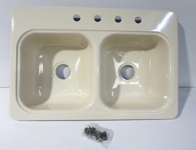 BOOTZ 031-2958-36 DOUBLE BOWL SINK SELF RIMMING 4 HOLE 33'' X 22'' PORCELAIN-ON-ST
