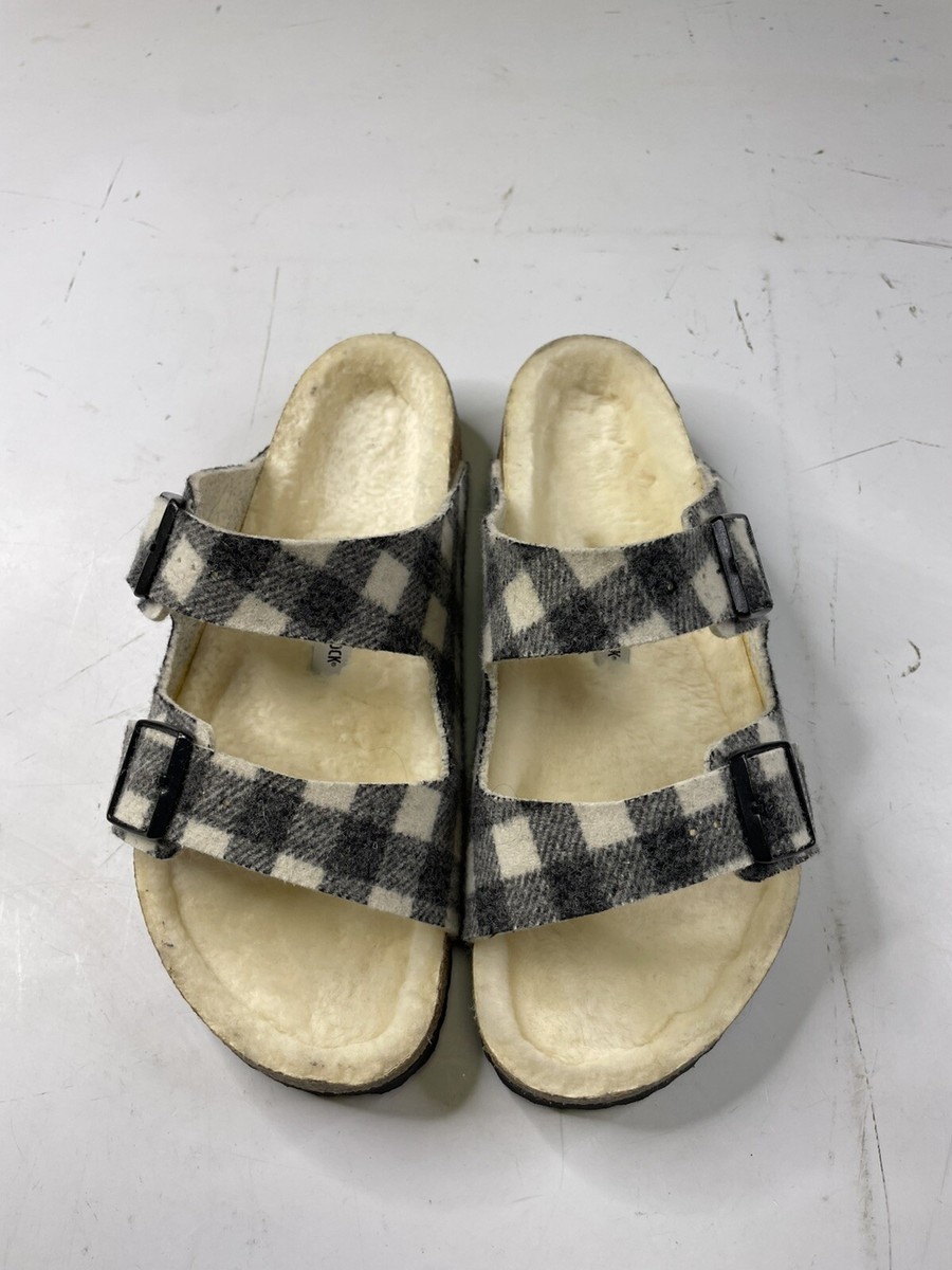 Birkenstock Arizona Rivet Plaid Wool Shearling White Sandals  display picture 3