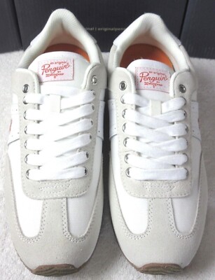 Men's Original Penguin Breaker Jogger Lace Up Suede Nylon Sneakers White NIB