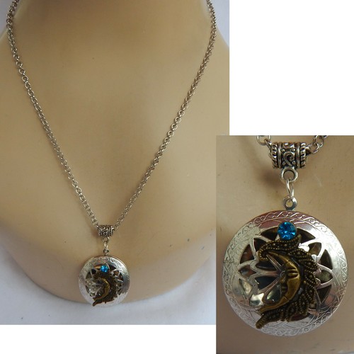 Locket Necklace Moon Pendant Jewelry 