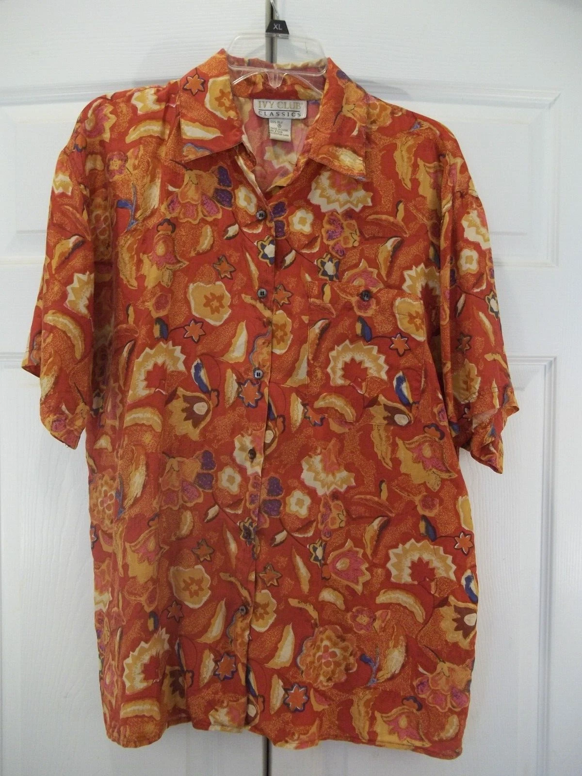 Ivy Club Classics Mens Silk Hawaiian Shirt Floral Vintage M Medium