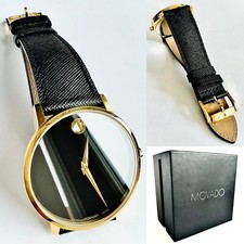 Orologio da polso Gents Swiss Movado Museum in scatola di presentazione originale foderata in velluto