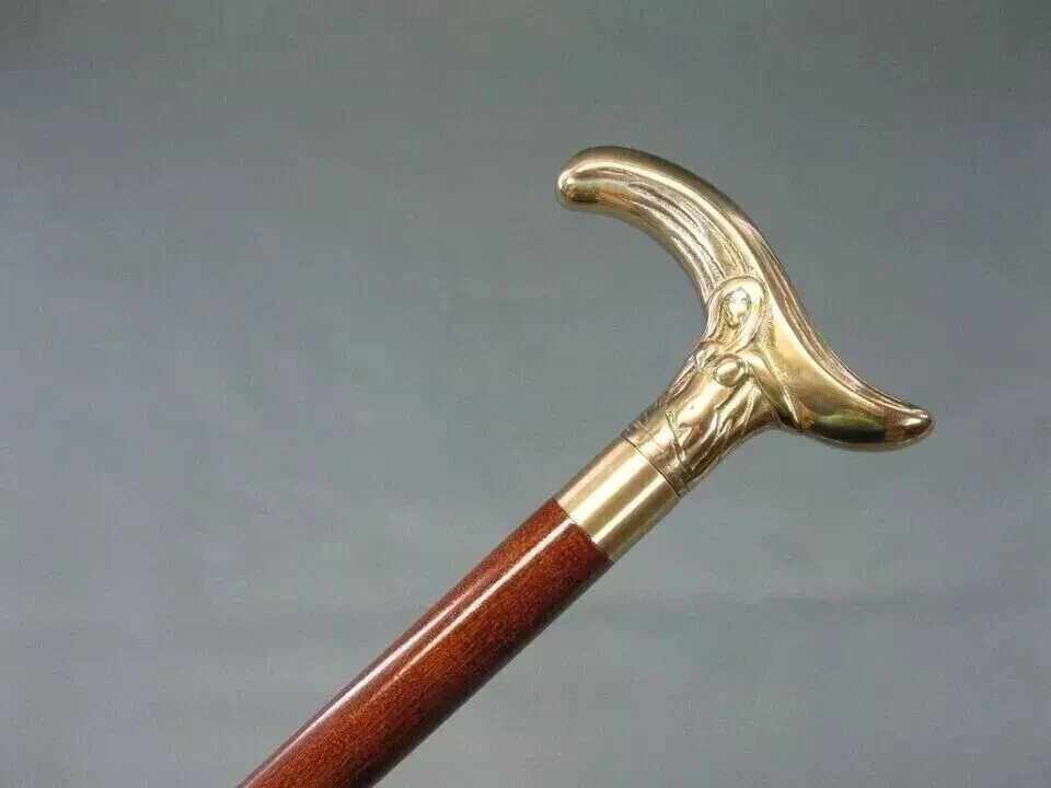 Bastón con mango victoriano de latón bastón de madera estilo vintage antiguo 37 pulgadas Foto 2 de 4