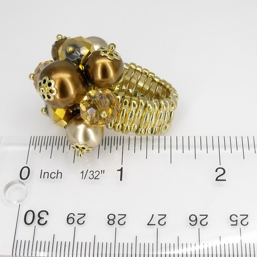 Fashion Beads Pearls Cluster Cocktail Ring Jewelry Brown Crystal Adjustable Size - Picture 2 of 3