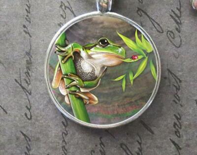 FROG GREEN charm pendant Sterling Silver 925 Chain 22'' necklace gift women 