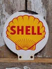 VINTAGE SHELL MOTOR OIL SIGN GAS STATION LUBESTER SERVICE PUMP PLATE TOPPER 6"