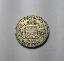 1x 1947 Australia Florin - Post-War Silver Coin - Two Shillings - George VI
