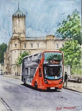 Original Watercolor Painting  "Oxford Bus 11" x 15"  NOT A PRINT