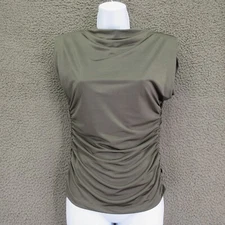 DR2 Women’s Steel Olive Green Blouse S Short Sleeve Stretch Shirt #4843
