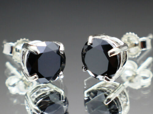 2.06tcw REAL Black Diamond Treated Stud Earrings $1740 Appraised Retail Value . - Zdjęcie 1 z 7