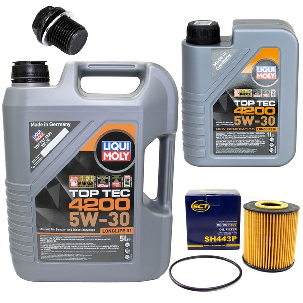 MotoröL Set 5W-30 6 Liter + ÖLfilter SH 443 P + Schraube FüR Volvo S40 S60 V70-image