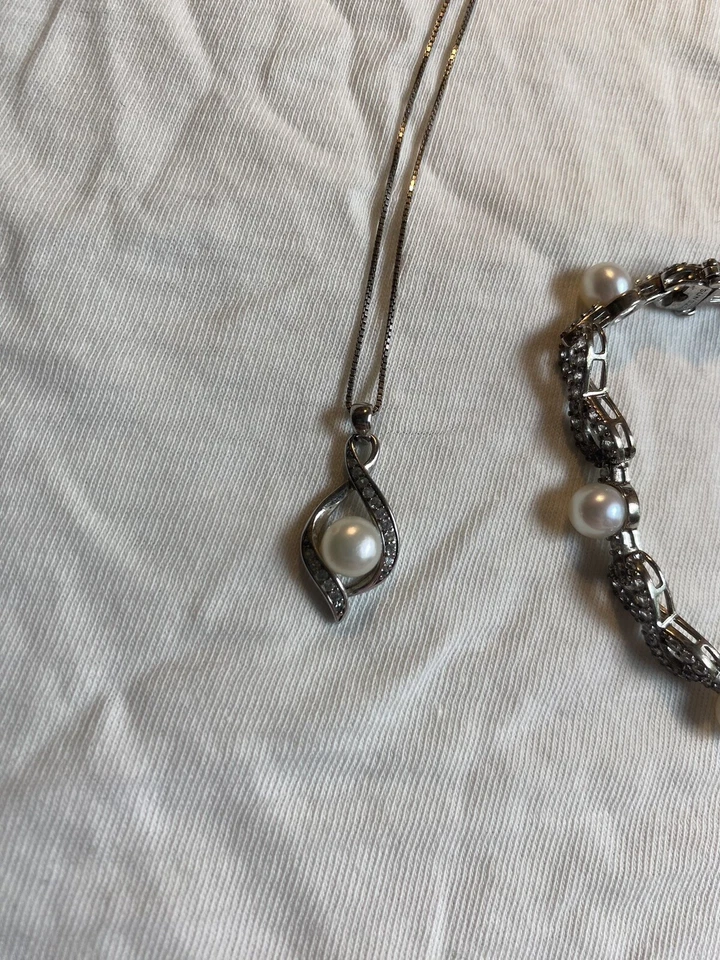 collar mujer plata perla zafiro Foto 2 de 3