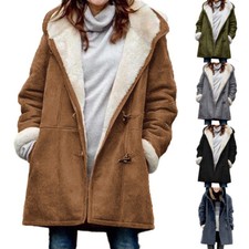 Womens Fleece Lined Hooded Long Coat Overcoat Winter Warm Parka Jacket Outwear