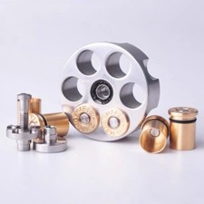 Stainless Steel Revolver Finger Spinner Hand Fidget Pocket EDC Toy Brass Bullets
