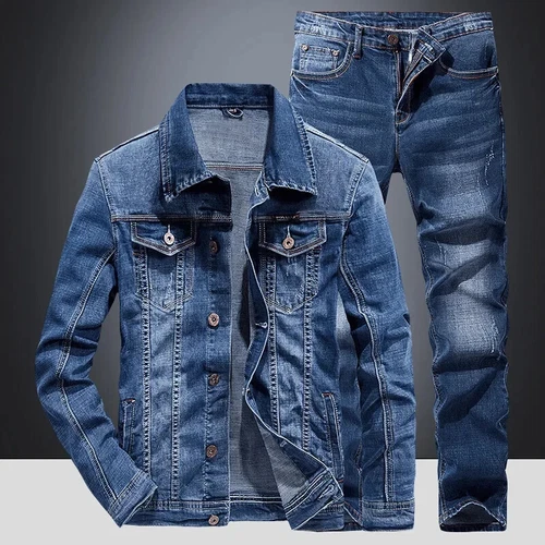 Denim Suit Men's Slim Two-piece Spring Autumn Jacket Jeans Coat Pants Suits Set - Afbeelding 26 van 26