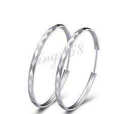 Genuine 925 Sterling Silver Diamond-Cut Hoop Earrings M651 30mm/40mm/50mm/60mm