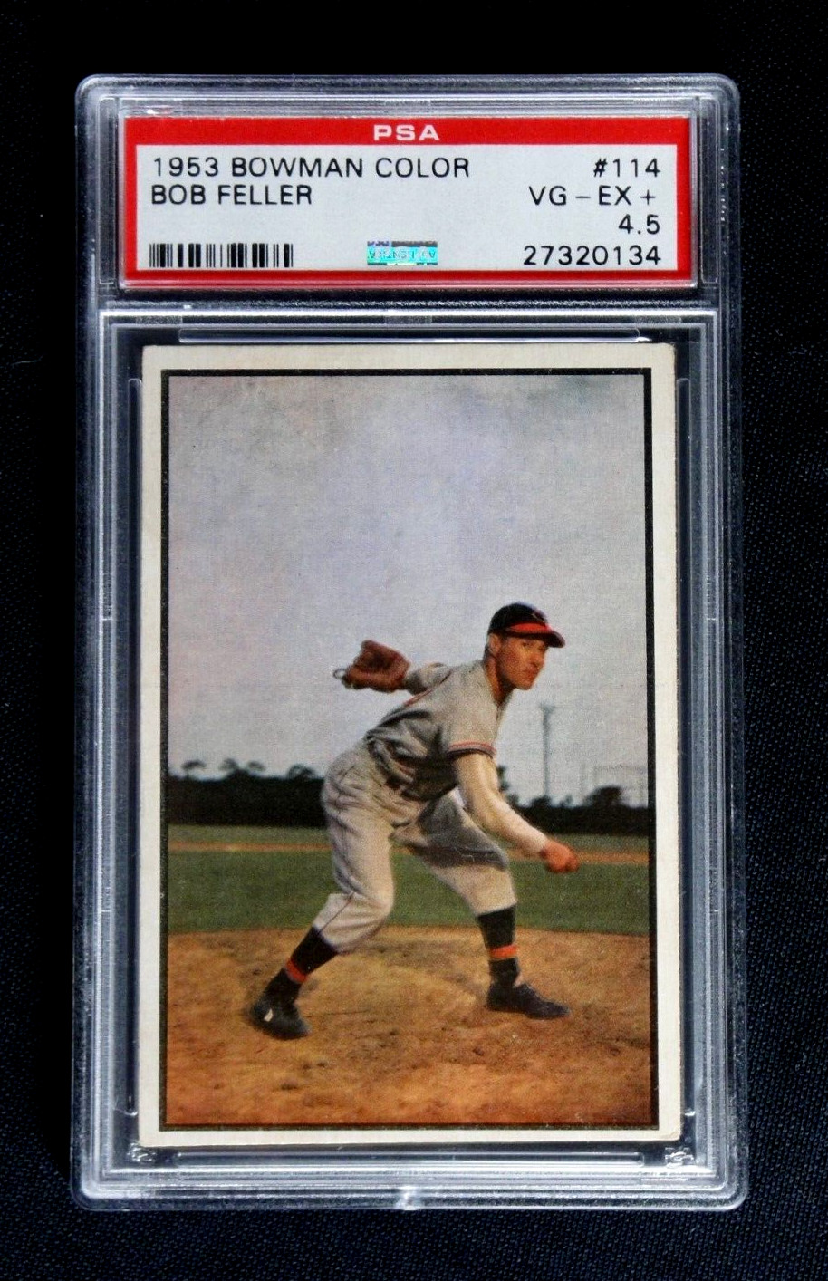 BOB FELLER 1953 BOWMAN COLOR BASEBALL CARD #114 PSA 4.5 VG-EX+ INDIANS CENTERED