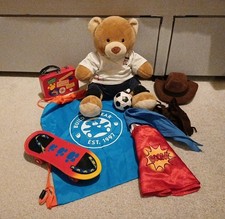 Build a Bear Teddy With Drawstring Bag, Clothes And accessories