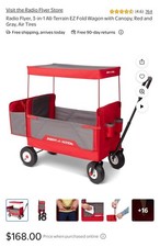 Radio Flyer 3-in-1 All-Terrain EZ Fold Wagon w/ Canopy, Red/Gray, 4-Wheel
