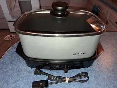 West Bend 5 Quart Slow Cooker 84905 Gunsmoke Gray with Glass & Steel Lid WORKS 