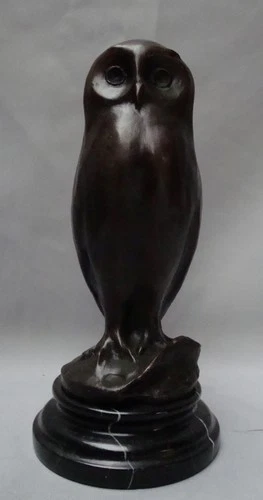 Art Nouveau Style Statue Sculpture Owl Owl Bird Wildlife Art Deco Style Bronze S