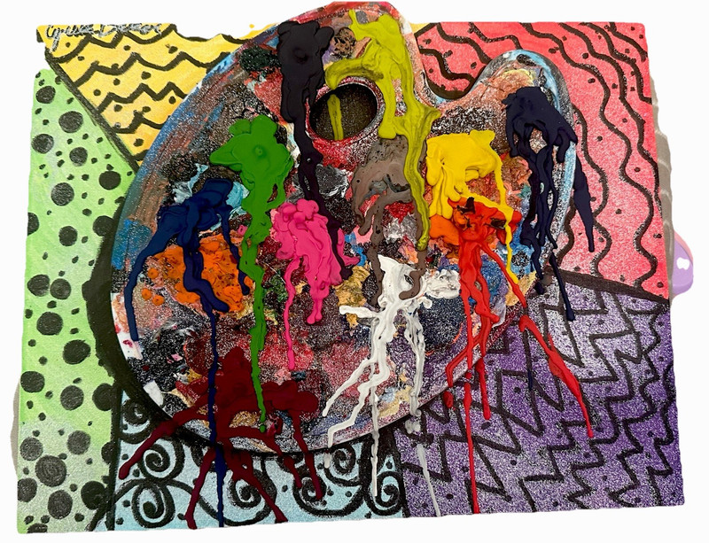Abstract Mixed Media Collage OOAK Original Unframed Multicolor Drip Design