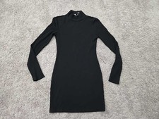 Forever 21 Bodycon Dress Womens M Black Long Sleeve Mock Neck Ribbed Knit Mini