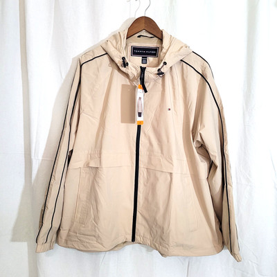 NWT Tommy Hilfiger Women's Beige Windbreaker Hooded Jacket Full Zip XXL